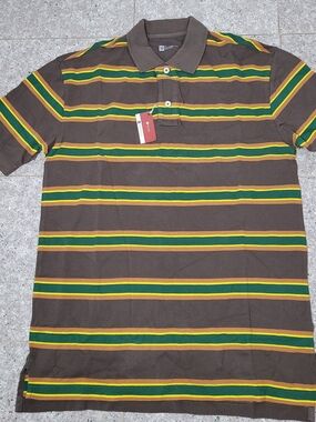 GAP Classic Brown Striped Polo Shirt - Brown/Green/Yellow BNWT